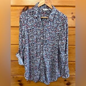 Caffe Marrakesh Top Long Sleeve Button Front Colorful Rayon Blouse XL